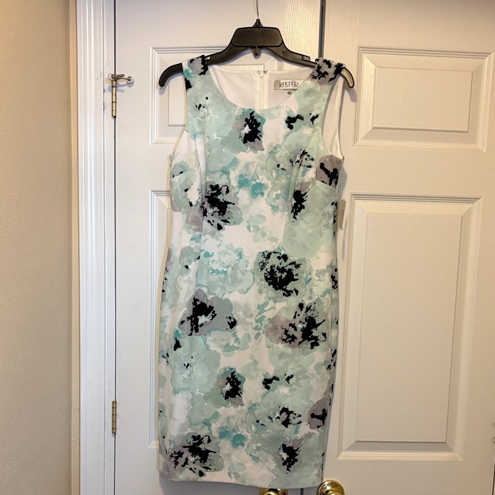 Kasper Mint and Black Floral Midi Dress